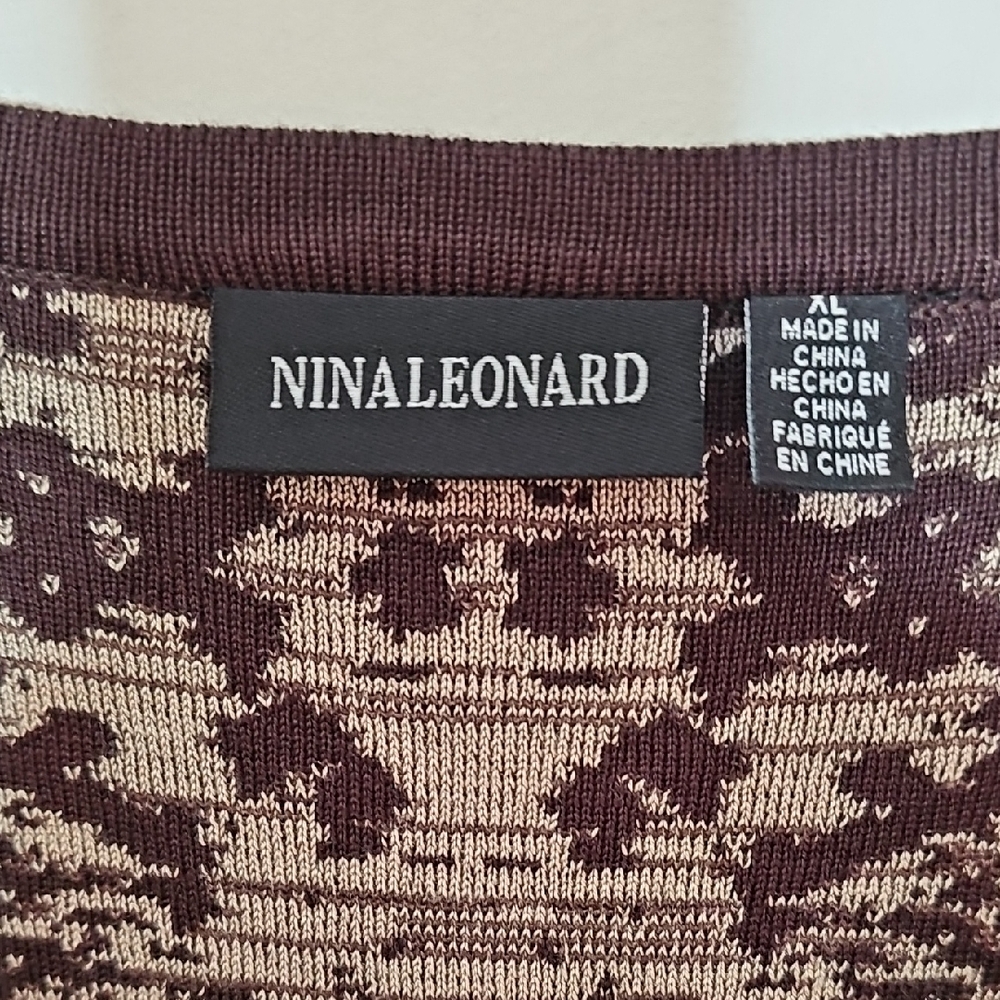 Nina Leonard Chocolate and Beige Knit Sweater Dress